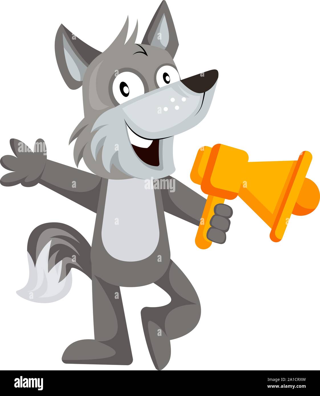 Wolf mit Megaphon, Illustration, Vektor auf weißem Hintergrund. Stock Vektor