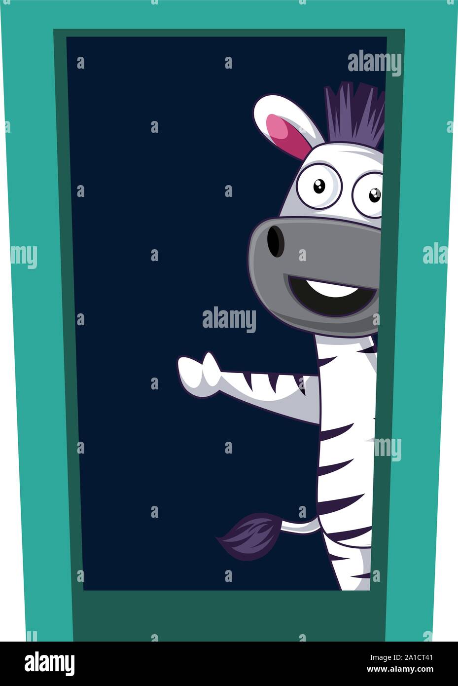 Zebra an der Tür, Illustration, Vektor auf weißem Hintergrund. Stock Vektor