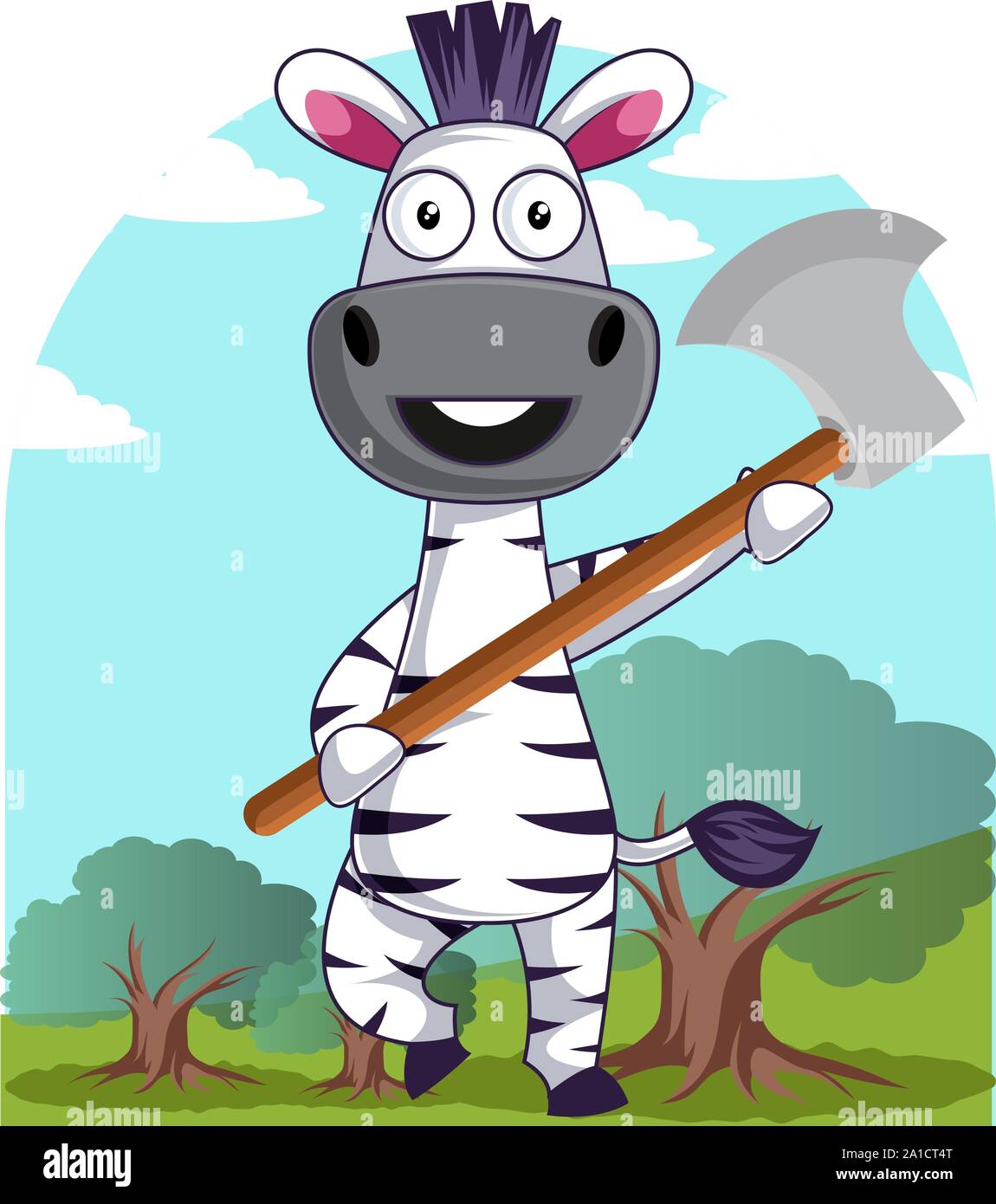 Zebra mit Axt, Illustration, Vektor auf weißem Hintergrund. Stock Vektor