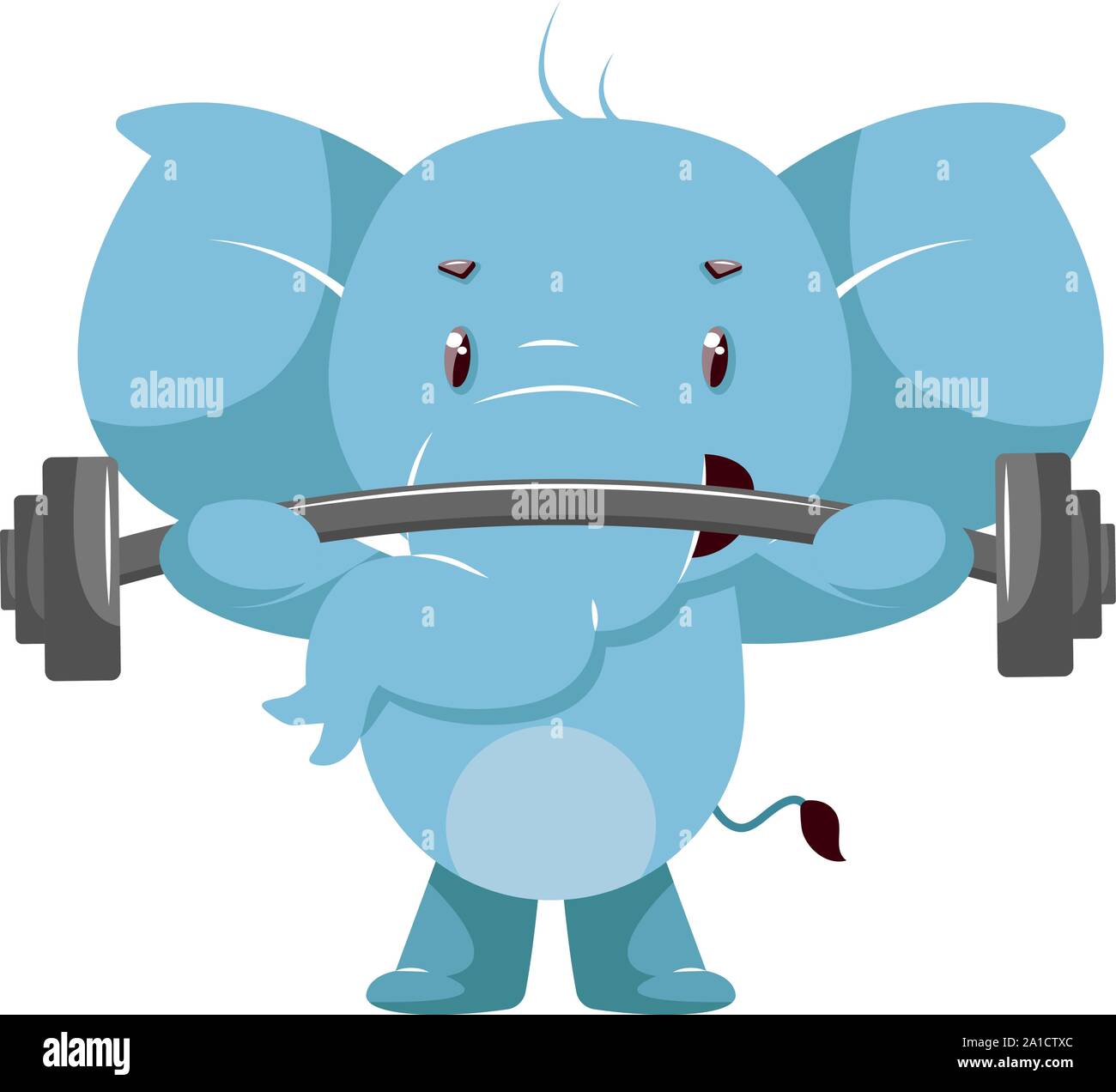 Elefant, Gewichte zu heben, Illustration, Vektor auf weißem Hintergrund. Stock Vektor