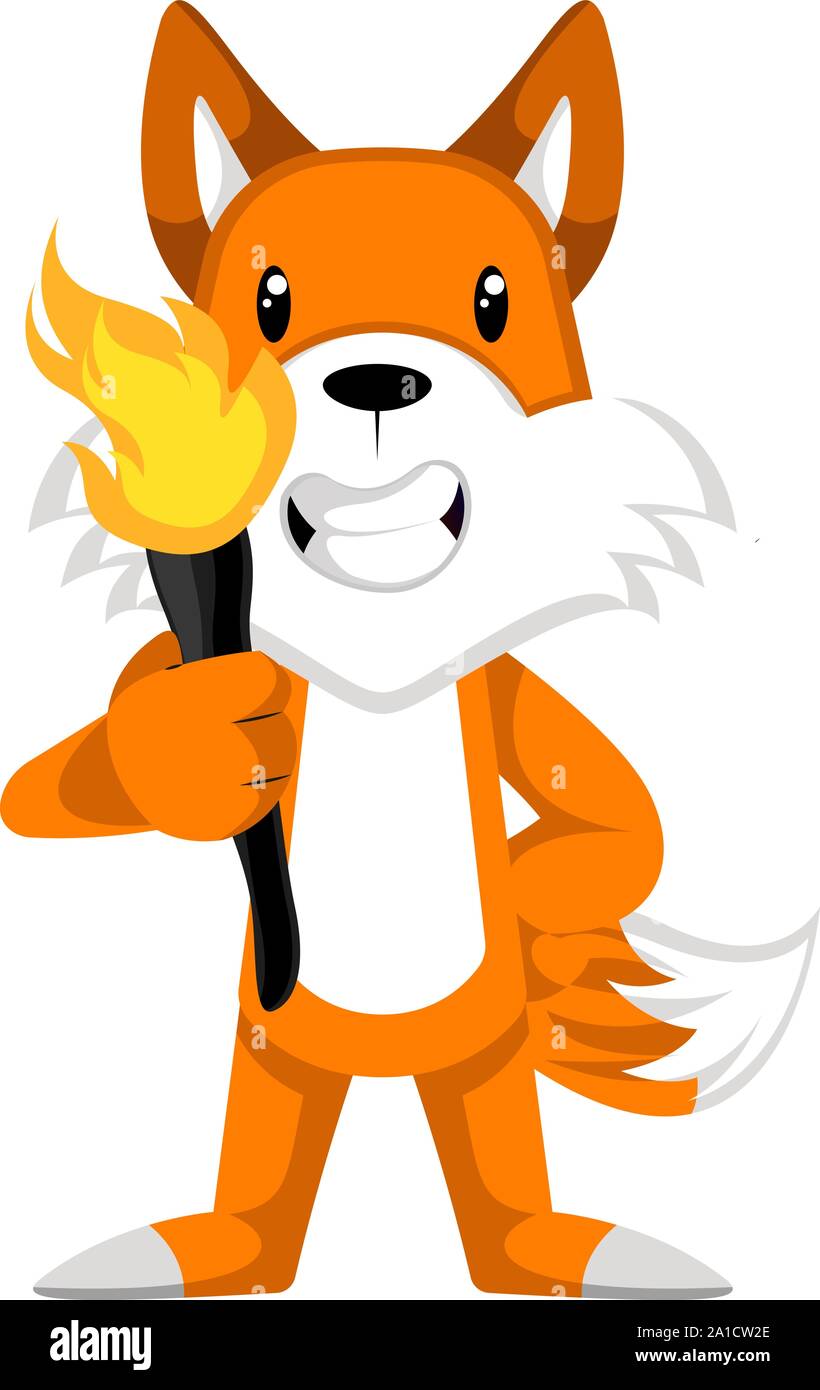 Fox mit Taschenlampe, Illustration, Vektor auf weißem Hintergrund. Stock Vektor