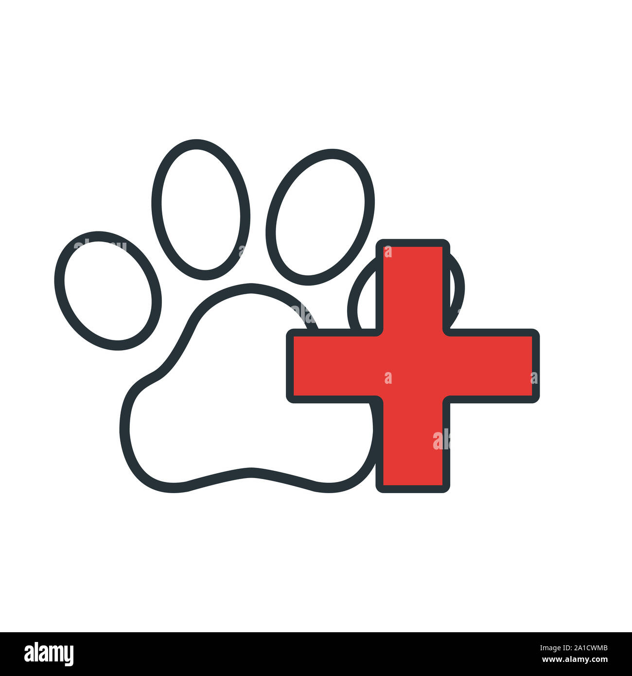 Paw Symbol. Konzept für das Gesundheitswesen Medizin und Pet Care. Umrisse und Schwarz Haustier. Haustiere Symbol, Symbol und Abzeichen. Einfachen Vektor Illustration. Stockfoto