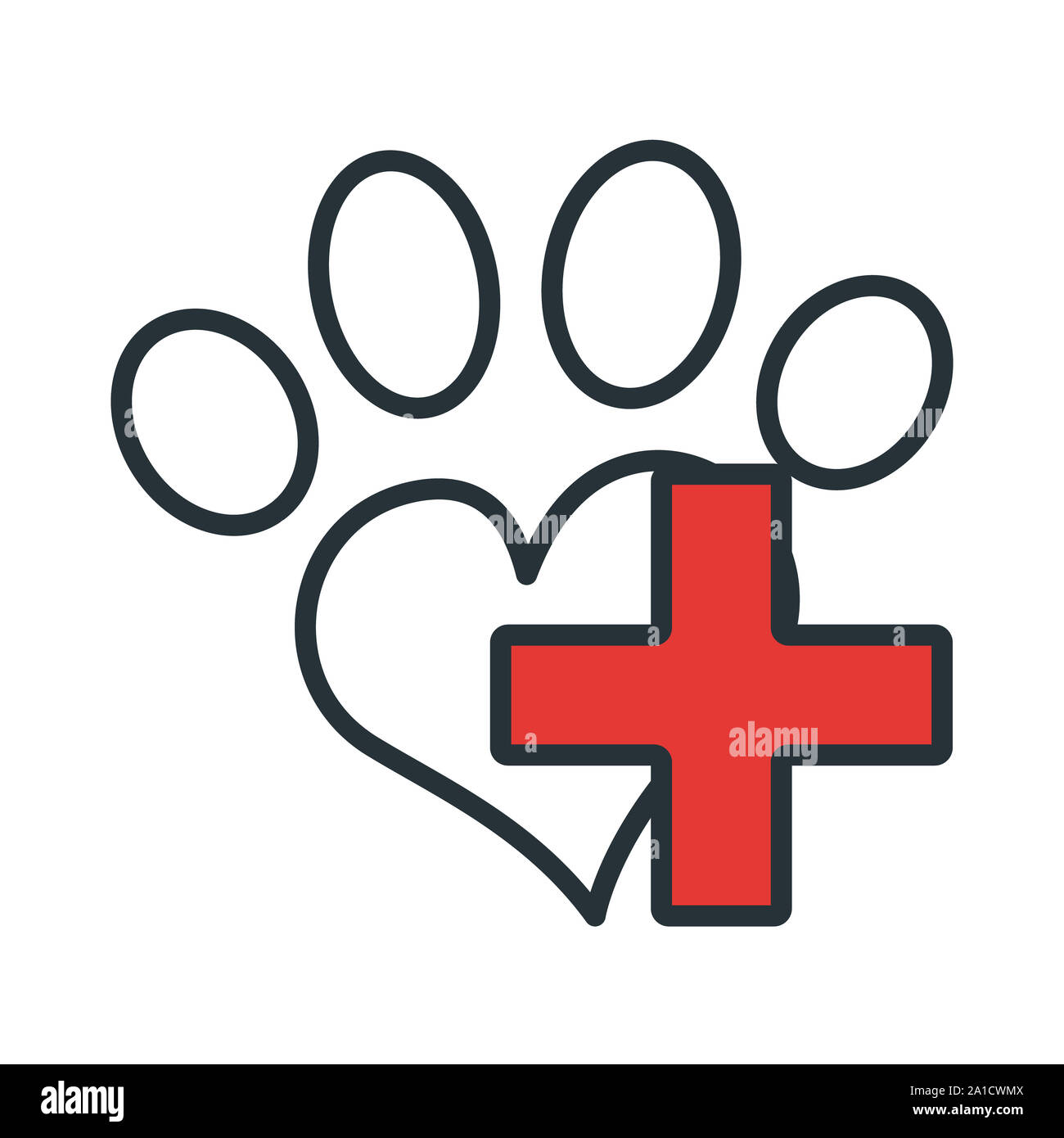 Paw Symbol. Konzept für das Gesundheitswesen Medizin und Pet Care. Umrisse und Schwarz Haustier. Haustiere Symbol, Symbol und Abzeichen. Einfachen Vektor Illustration. Stockfoto