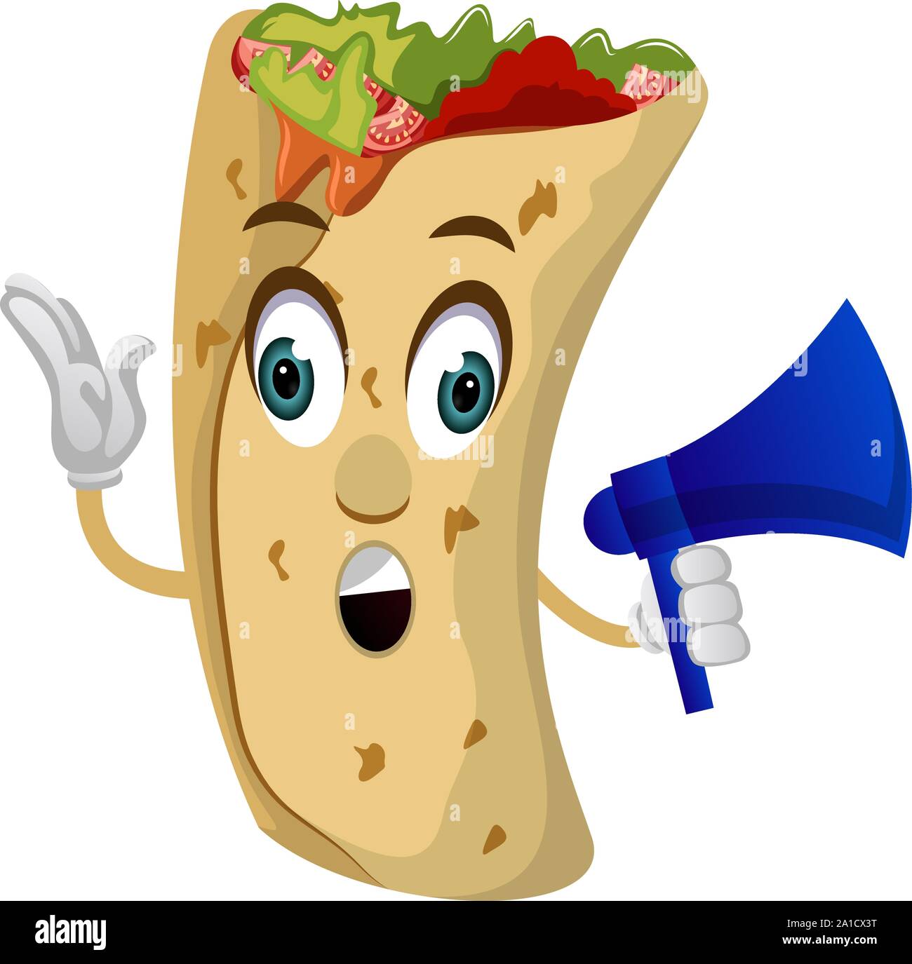 Burrito mit Megaphon, Illustration, Vektor auf weißem Hintergrund. Stock Vektor