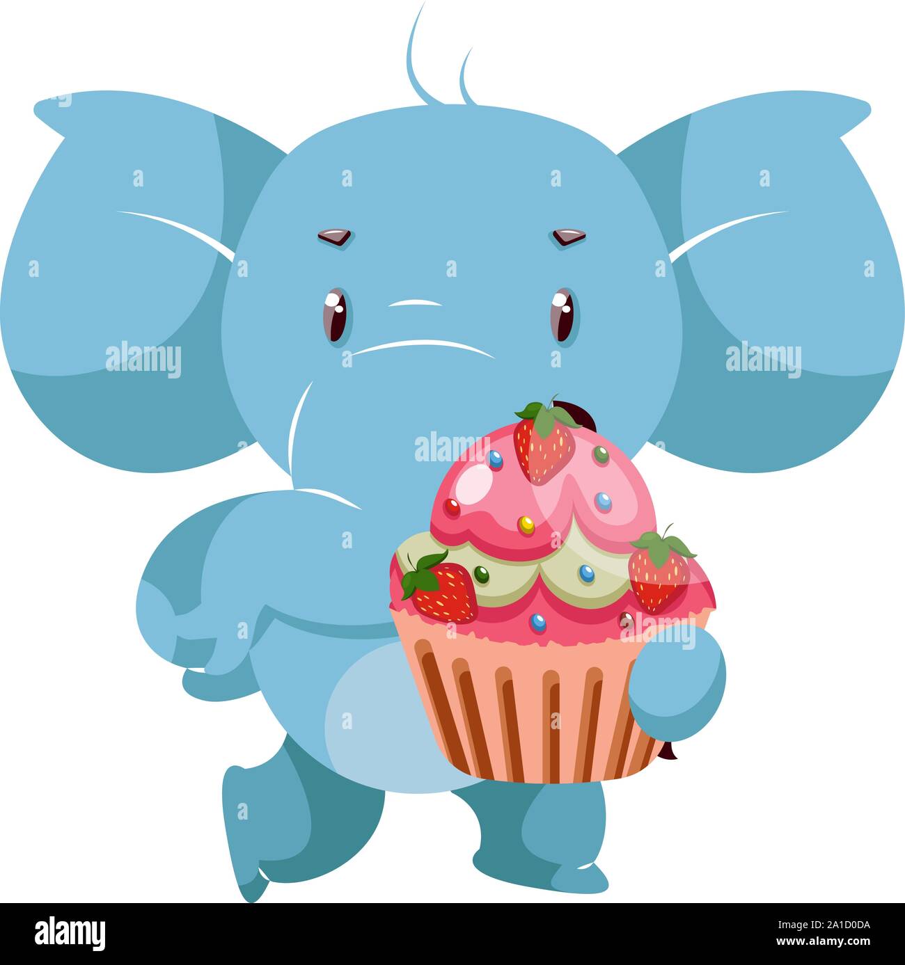 Mit Kuchen, Illustration, Vektor auf weißem Hintergrund Elefant. Stock Vektor