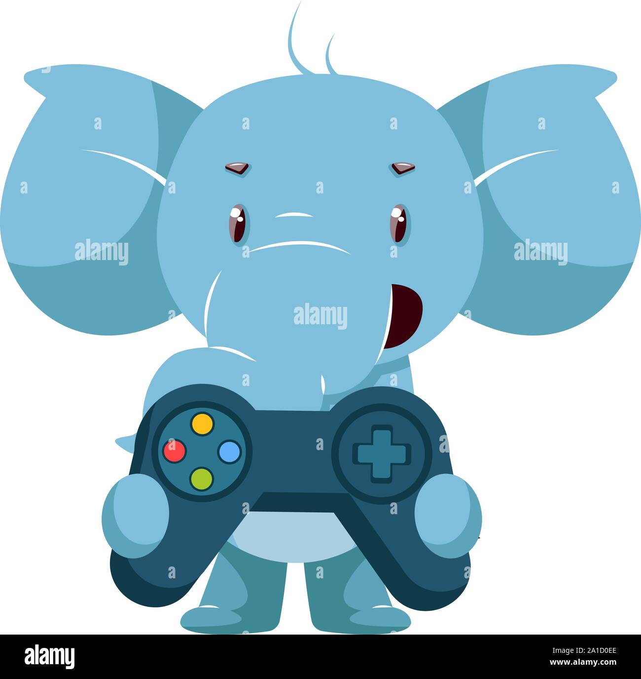 Elefant mit Gamepad, Illustration, Vektor auf weißem Hintergrund. Stock Vektor