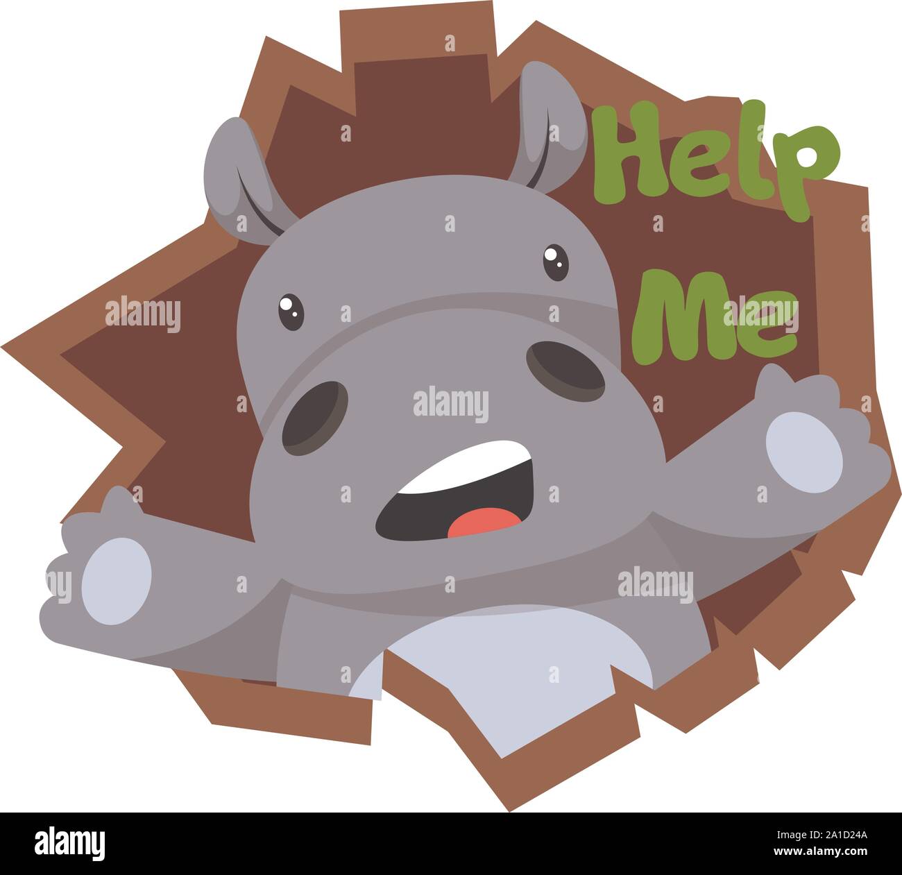 Hippo um Hilfe bitten, Illustration, Vektor auf weißem Hintergrund. Stock Vektor