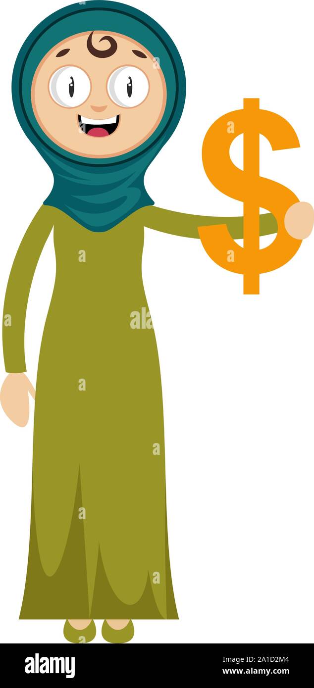 Frau mit Dollarzeichen, Illustration, Vektor auf weißem Hintergrund. Stock Vektor