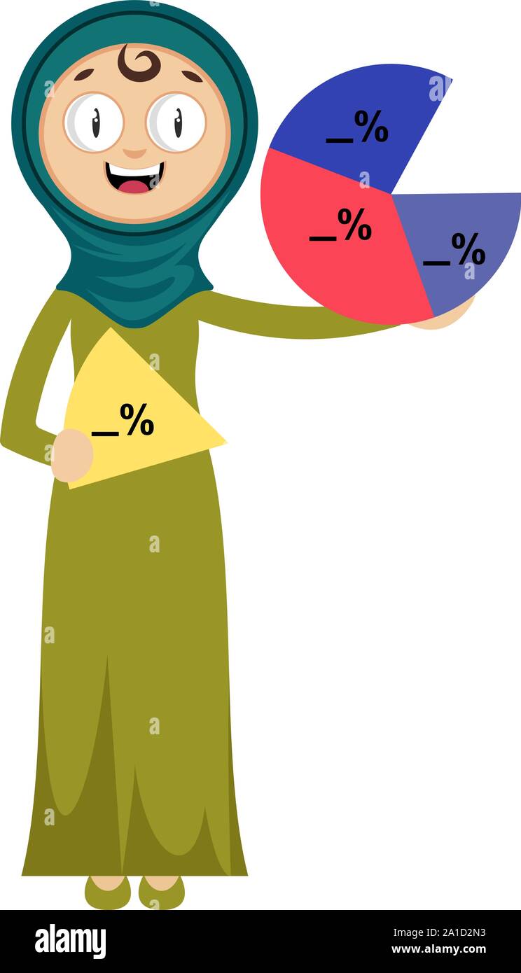 Frau mit analytics Zeichen, Illustration, Vektor auf weißem Hintergrund. Stock Vektor