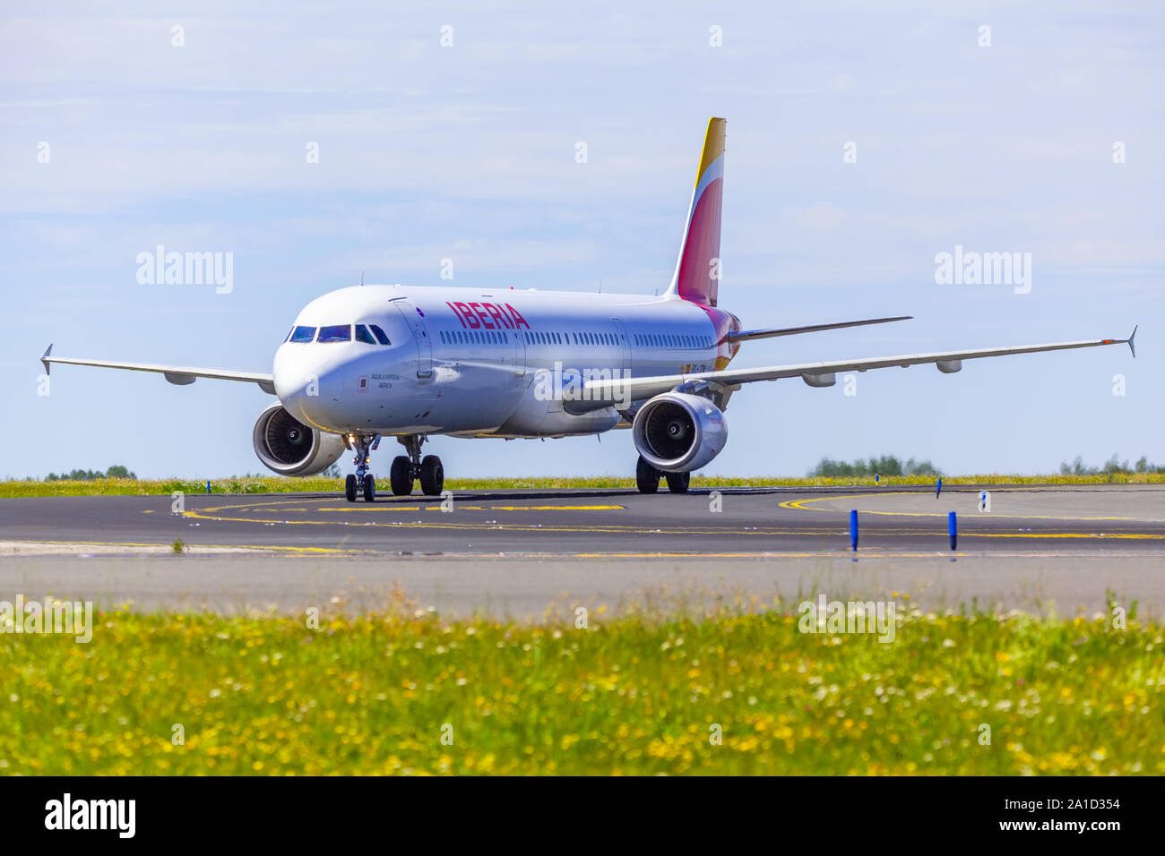 Prag, tschechische Republik - 07.07.2018: Landung und Abflug auf Vaclav Havel Flughafen, Prag, Iberia Airbus A321 Stockfoto