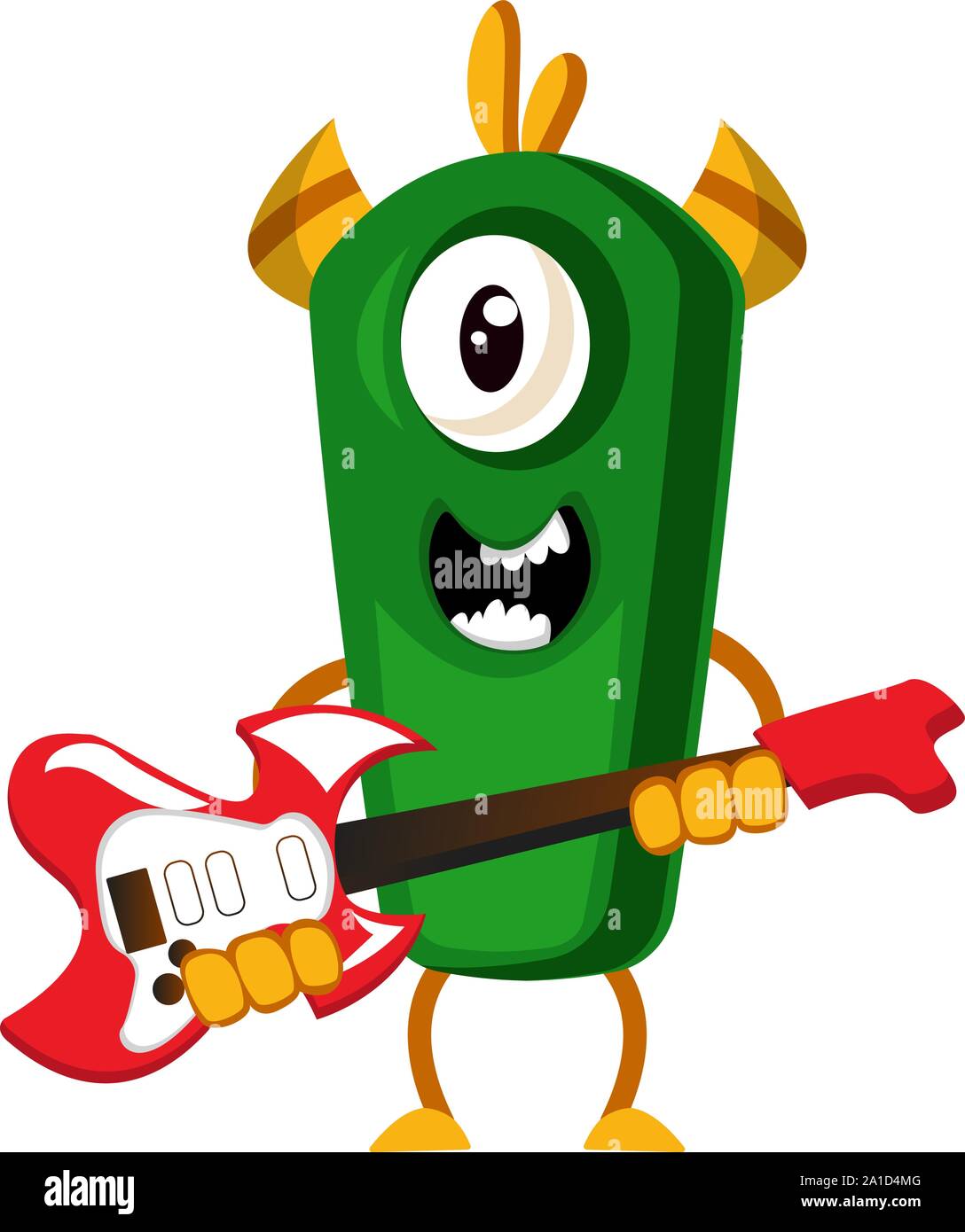 Monster mit Gitarre, Illustration, Vektor auf weißem Hintergrund. Stock Vektor