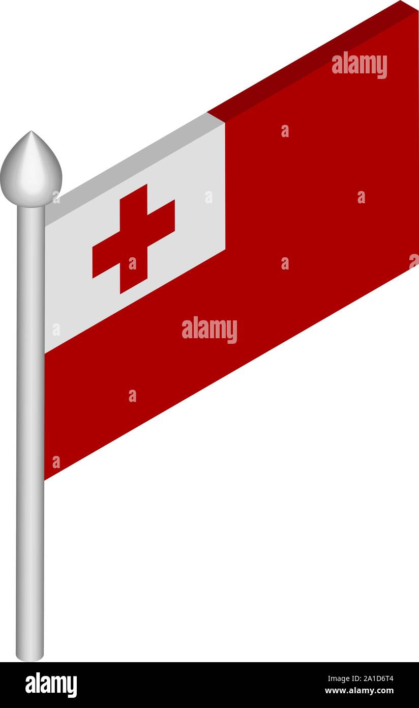 Isometrische Darstellung der Fahnenmast mit Tonga Flagge Stock Vektor