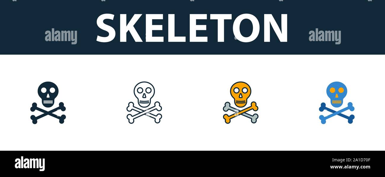 Skelett Icon Set. Premium Symbol in verschiedenen Stilen von Halloween icons Collection. Kreative Skelett Symbol, Outline, farbige und flach Stock Vektor