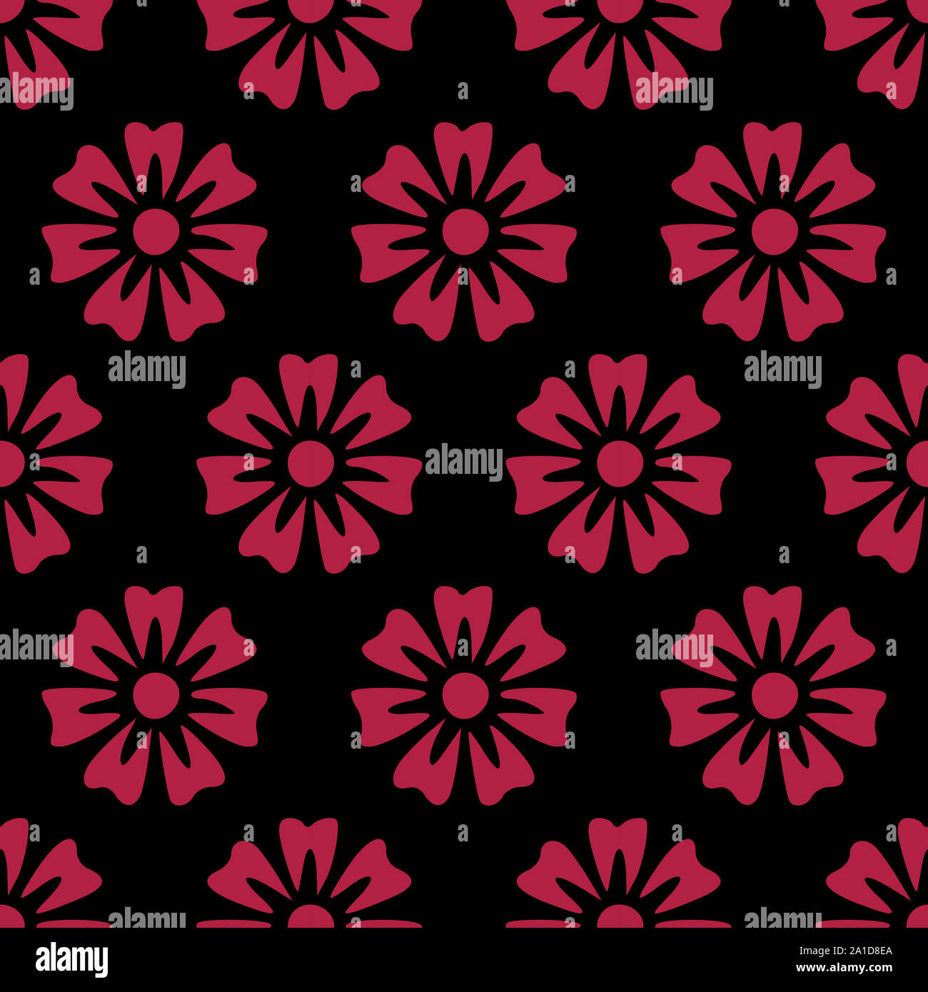 Geometrische rosa-roten Blüten nahtlose Muster Vektor schwarzen Hintergrund. Toll für Gewebe, Hintergründe, Hintergrund, Verpackung, Tapeten und Geschenk Verwerfungen. Stockfoto