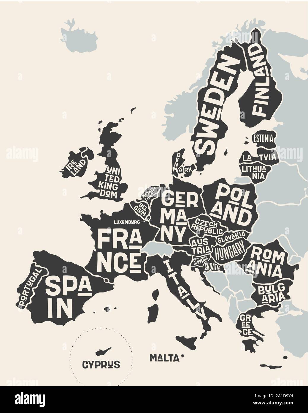 Die Europäische Union, Europa. Poster Karte der Europäischen Union Stock Vektor