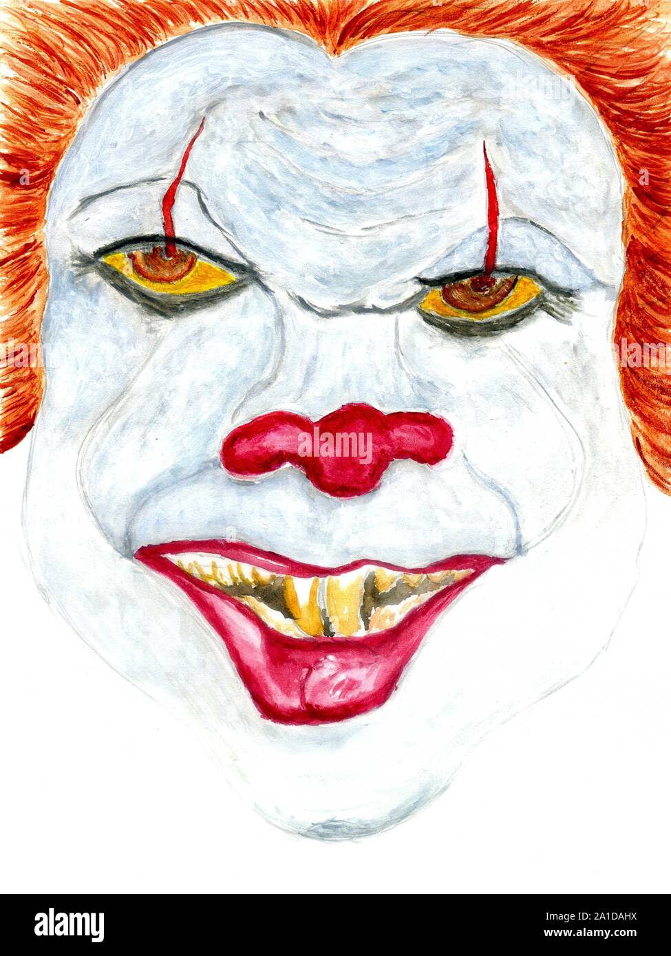 Spooky Halloween Clown Gesicht In Aquarell Stockfotografie Alamy