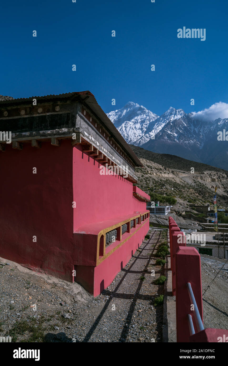 Thini Gompa Kloster in einem kleinen Dorf in der Nähe von Thini Jomsom, Mustang, Nepal Stockfoto