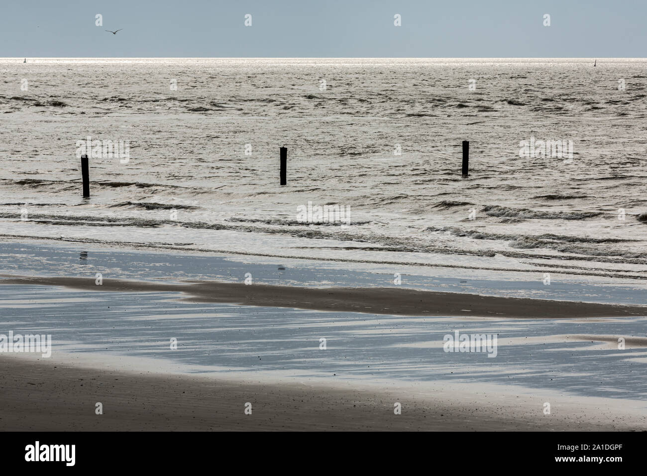 Norderney, Weststrand, Strand, Meer, Himmel, Wolken, Horizont Stockfoto
