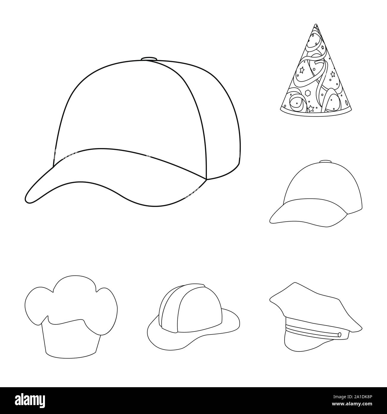 Vector Illustration von Kopfbedeckungen und napper Symbol. Sammlung von Kopfbedeckungen und Helm vektor Illustration. Stock Vektor