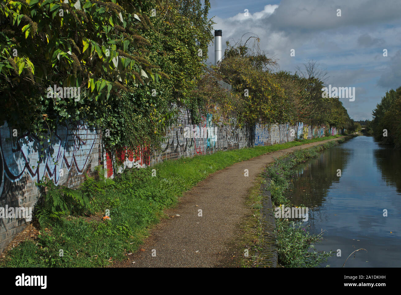 Canal Leinpfad und Graffiti. Birmingham. West Midlands. Großbritannien Stockfoto