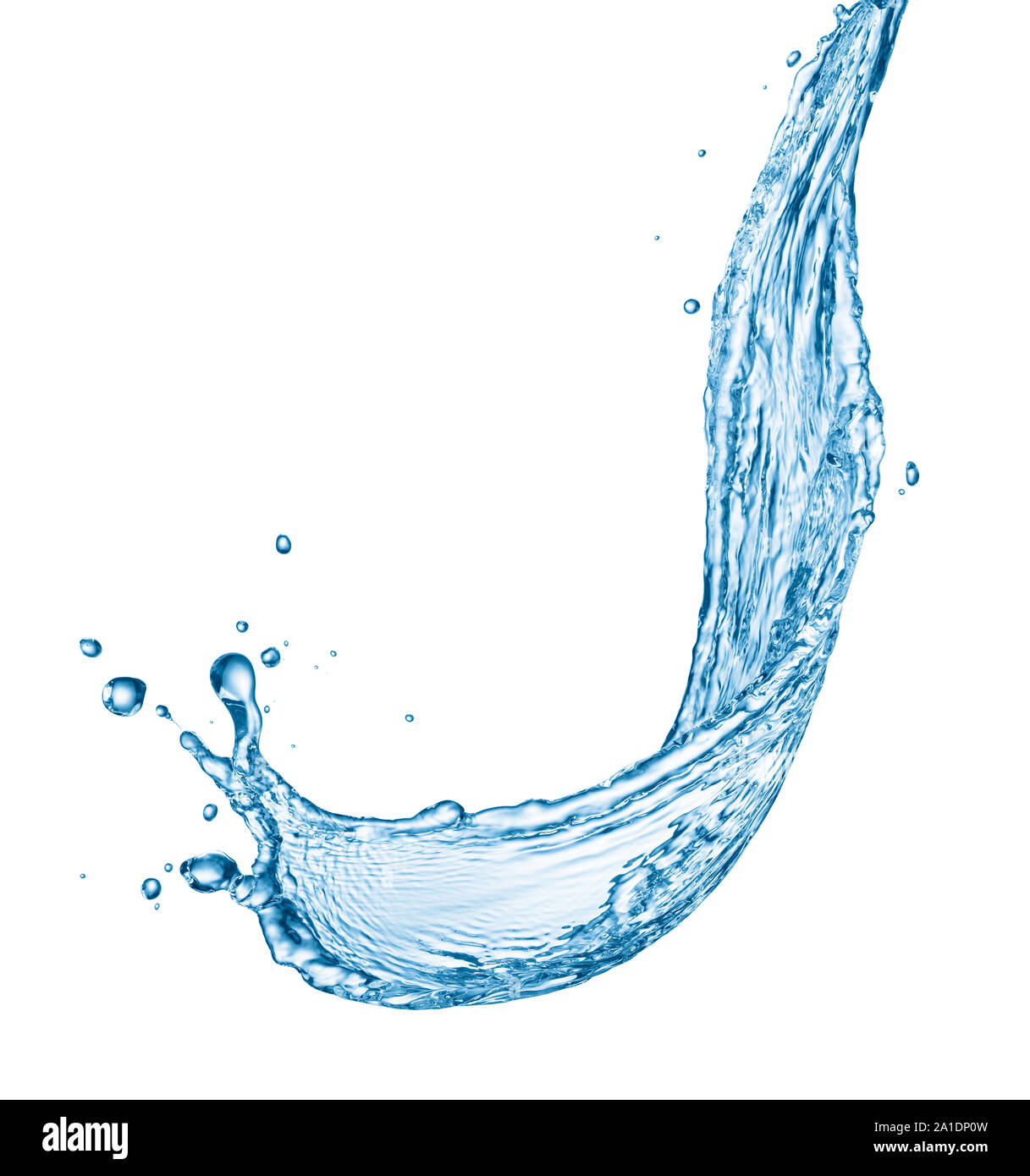 Fließendes Wasser spritzen auf weißem Hintergrund Stockfoto