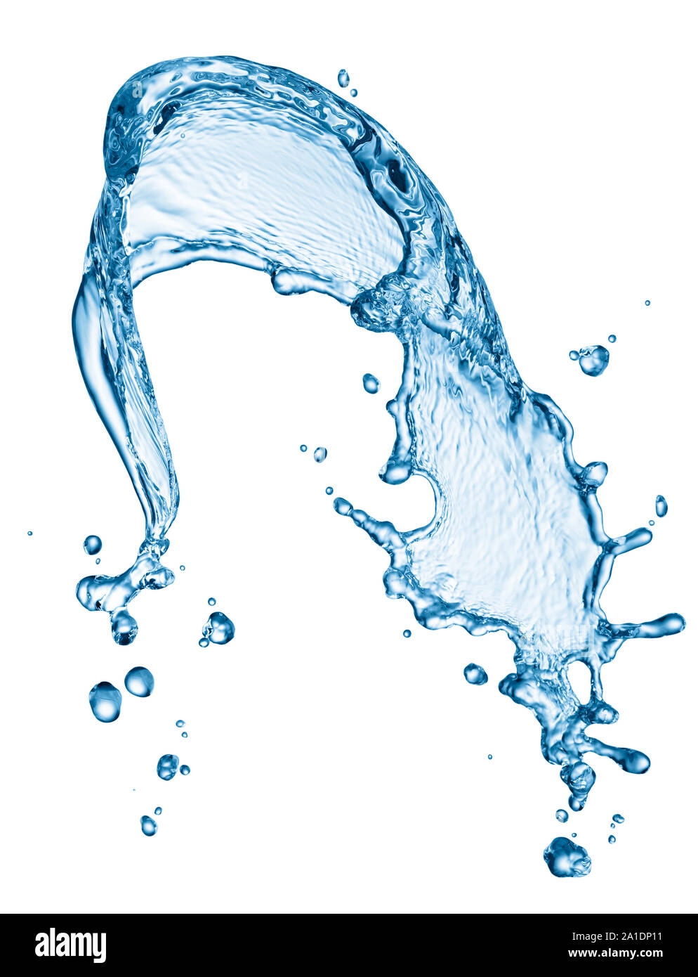 blaue Spritzwasser isoliert auf weißem Hintergrund Stockfoto