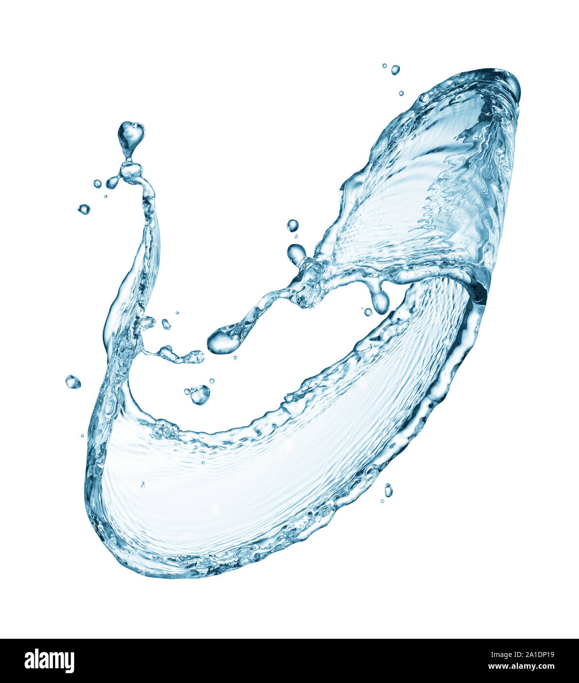blaue Spritzwasser isoliert auf weißem Hintergrund Stockfoto