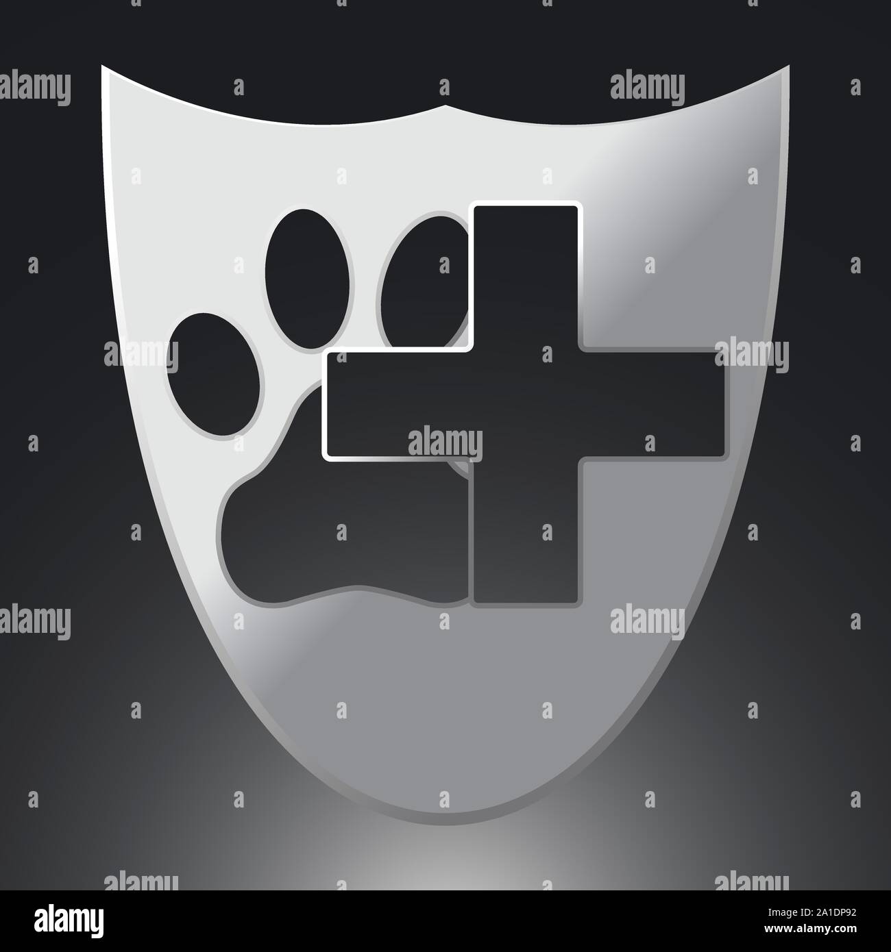 Paw und Kreuz auf silbernem Hintergrund. Konzept für das Gesundheitswesen Medizin und Pet Care. Haustier. Haustiere Symbol, Symbol und Abzeichen. Einfachen Vektor krank Stock Vektor