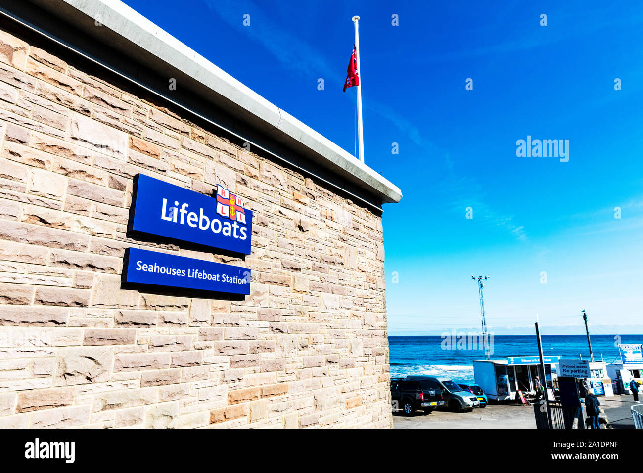 Nevsehir Rettungsboot Station, Nevsehir, Northumberland, Großbritannien, England, Nevsehir Stadt, Nevsehir, RNLI Rettungsboote, Rettungsboot, Rettungsstationen Stockfoto