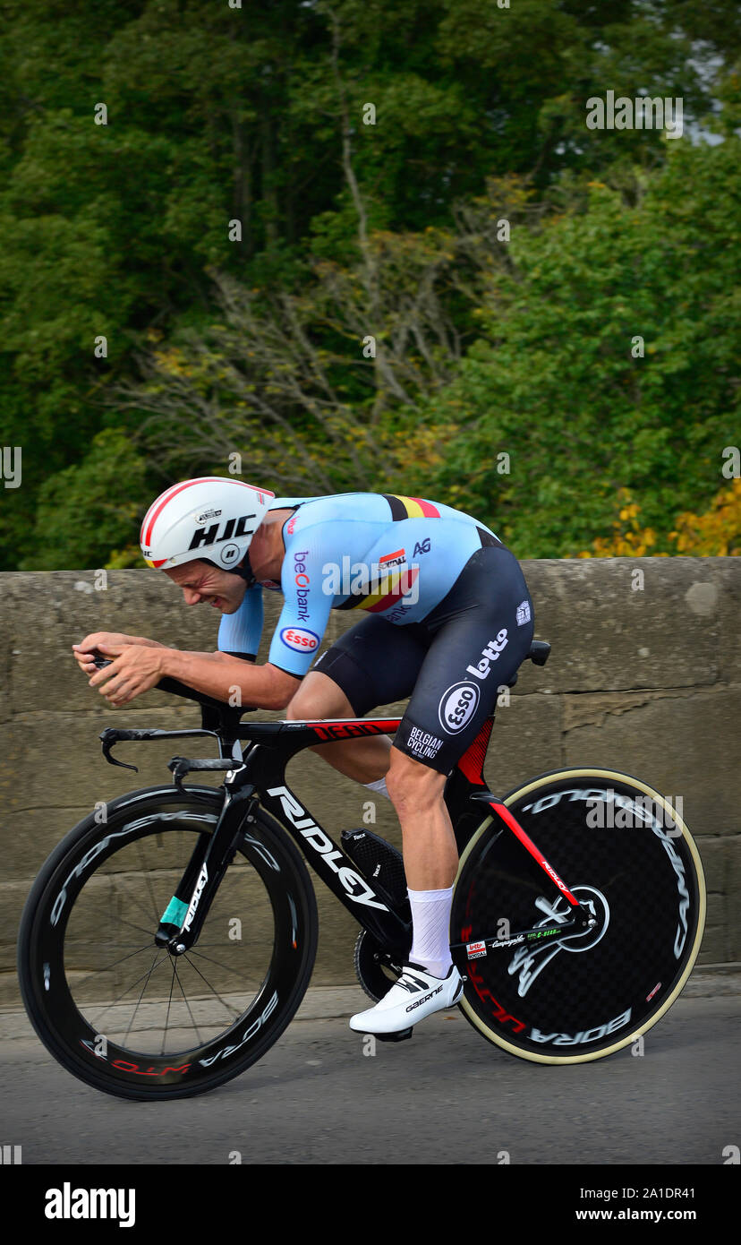 UCI Radsport Straße Meisterschaften mens Elite Einzelzeitfahren Yorkshire Großbritannien Victor Campenaerts Stockfoto