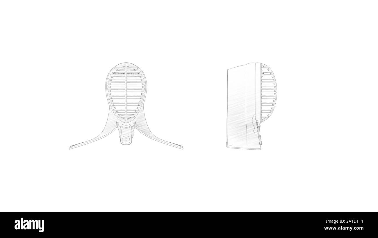 3D-Rendering für eine Kendo mask auf weißem Hintergrund Stockfoto