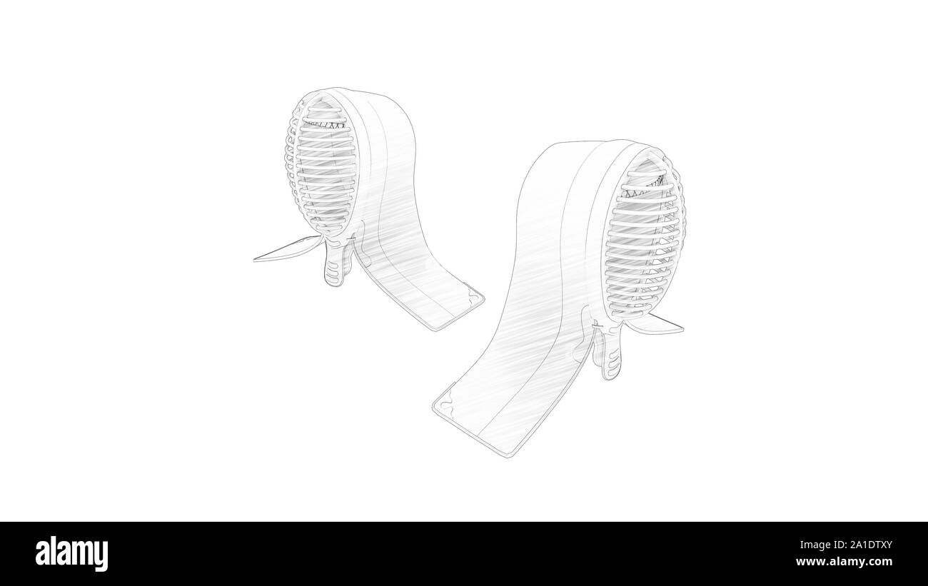 3D-Rendering für eine Kendo mask auf weißem Hintergrund Stockfoto