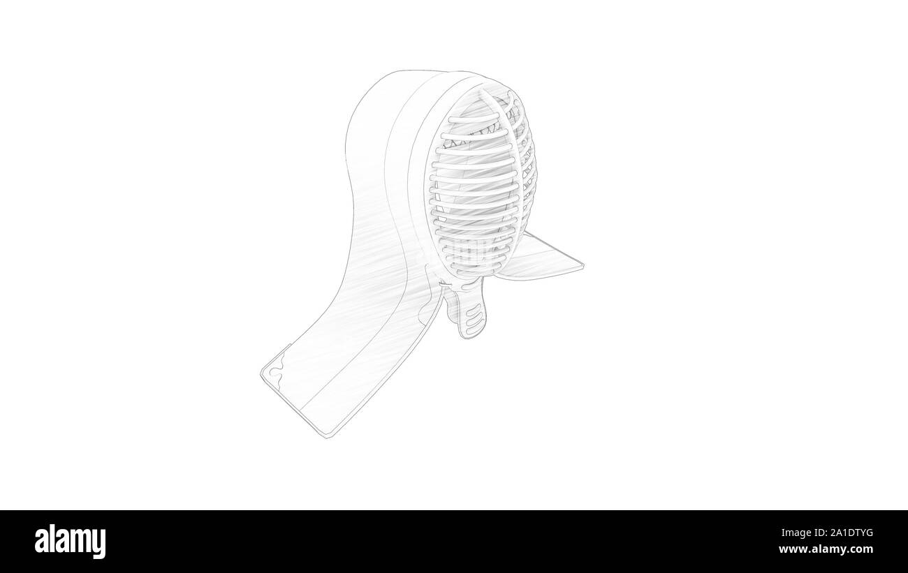 3D-Rendering für eine Kendo mask auf weißem Hintergrund Stockfoto