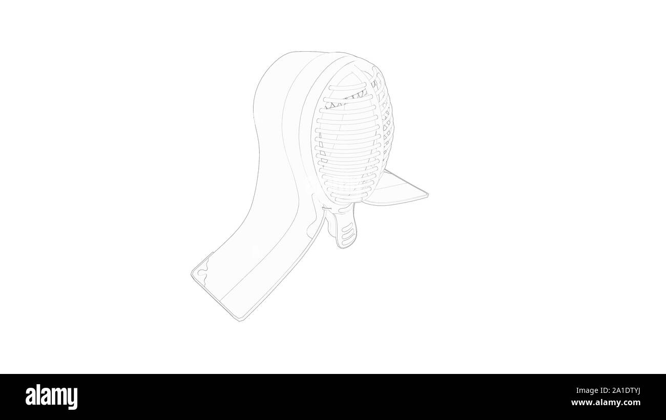 3D-Rendering für eine Kendo mask auf weißem Hintergrund Stockfoto