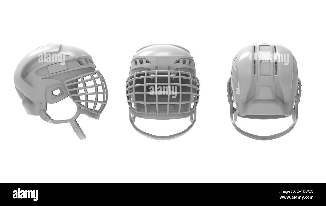 3D-Rendering für eine Eishockey Helm Maske in weißem Hintergrund Stockfoto