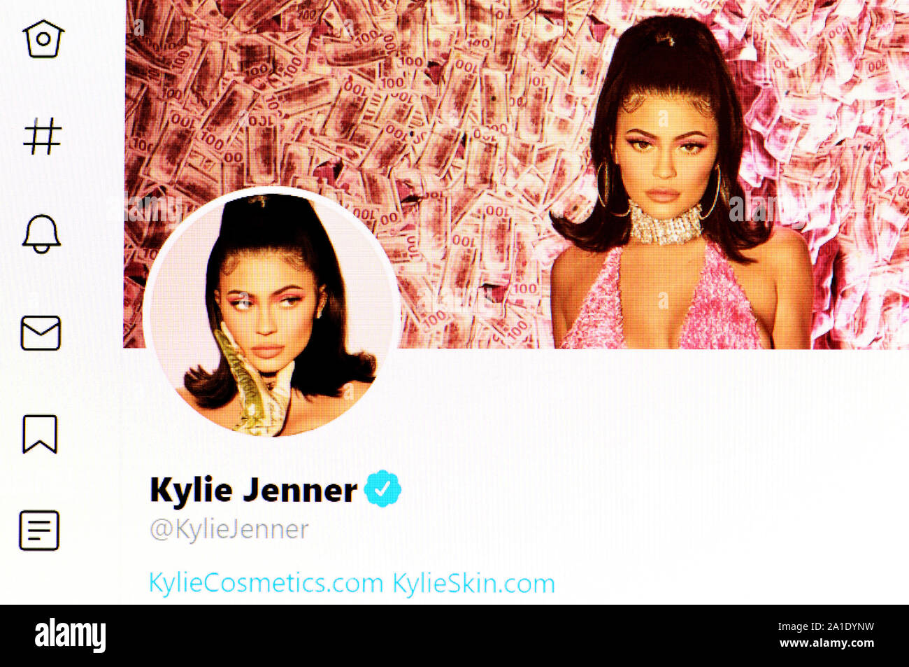 Twitter Seite (04.09.2019) Kylie Jenner Stockfoto