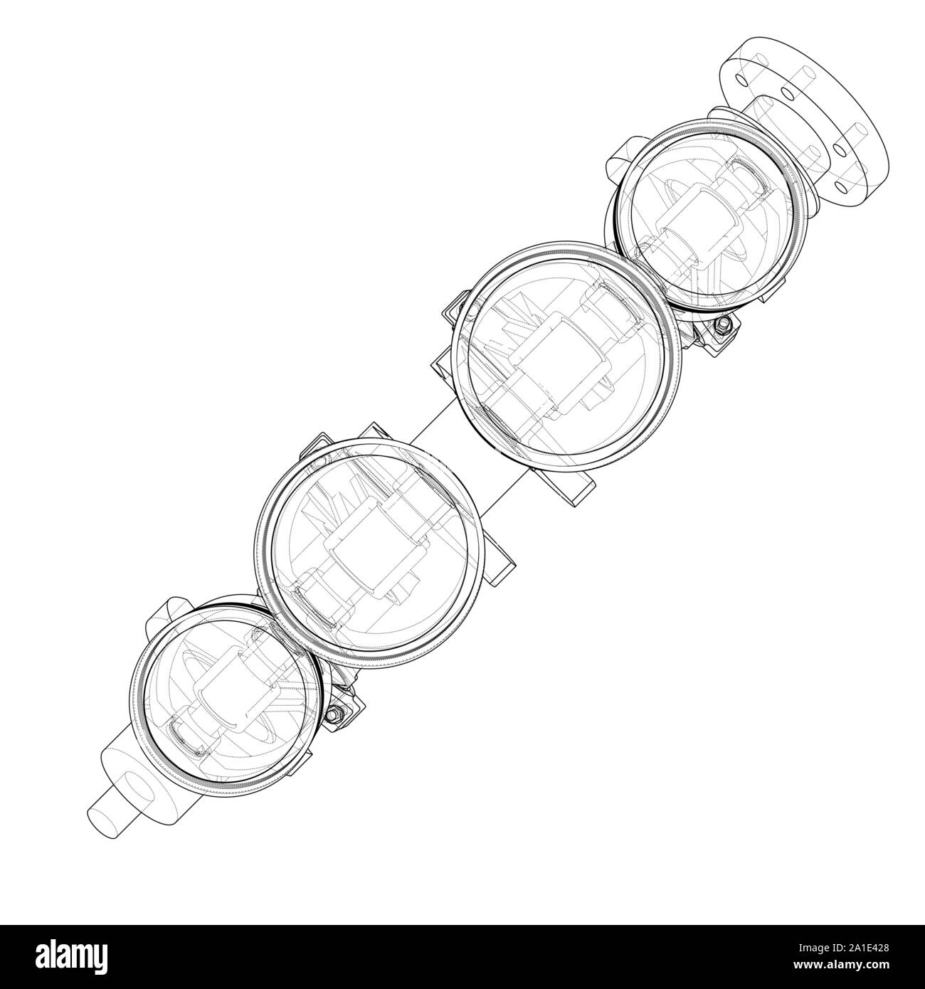 Motor Kolben skizzieren. Vektor Rendering von 3d. Wire-frame Stil. Die Schichten des sichtbaren und unsichtbaren Linien getrennt sind Stock Vektor