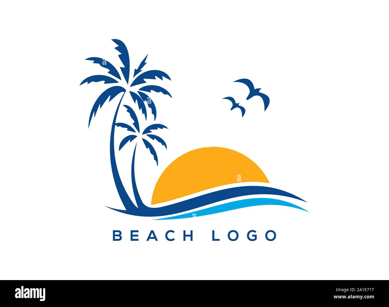 Palm Tree Symbol des Sommers und Reisen logo Vektor Grafik Design, Logo Design Vector, Sonnenuntergang Logo Design. wave logo Vector Illustration Stock Vektor