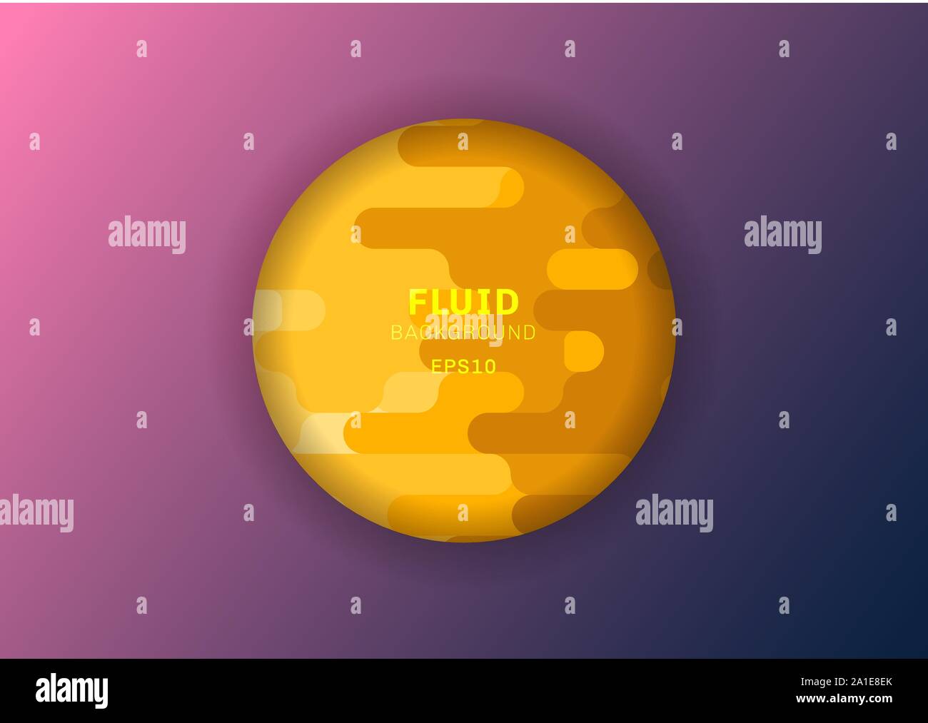 Abstrakte Flüssig Gelb abgerundeten Linien Hintergrund halftone Stil mit Lila Kreis Rahmen Platz für Ihren Text. Flüssige Form horizontales Muster. Vektor il Stock Vektor