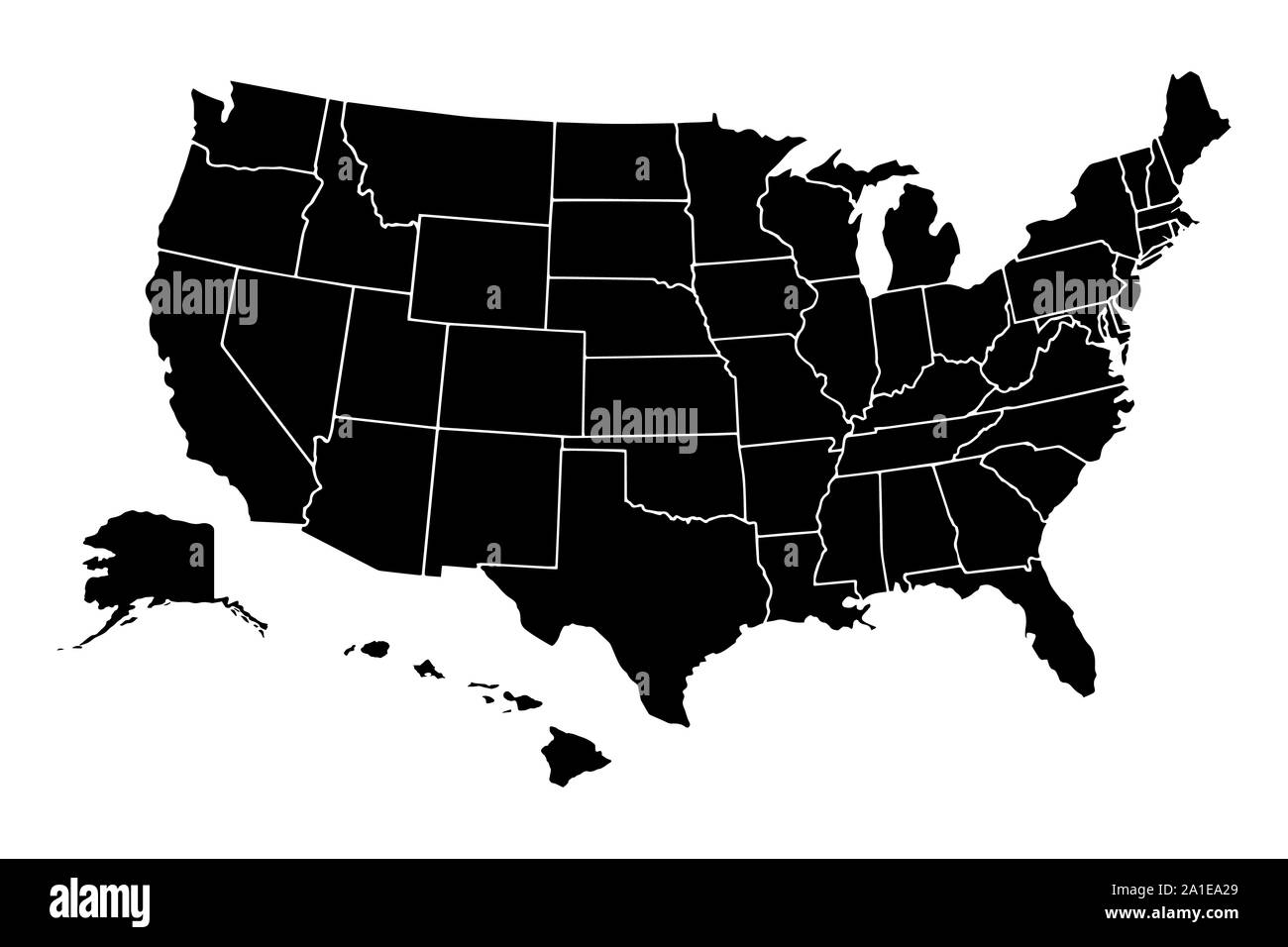 Karte der Vereinigten Staaten von Amerika mit den Staaten getrennt Stockfoto