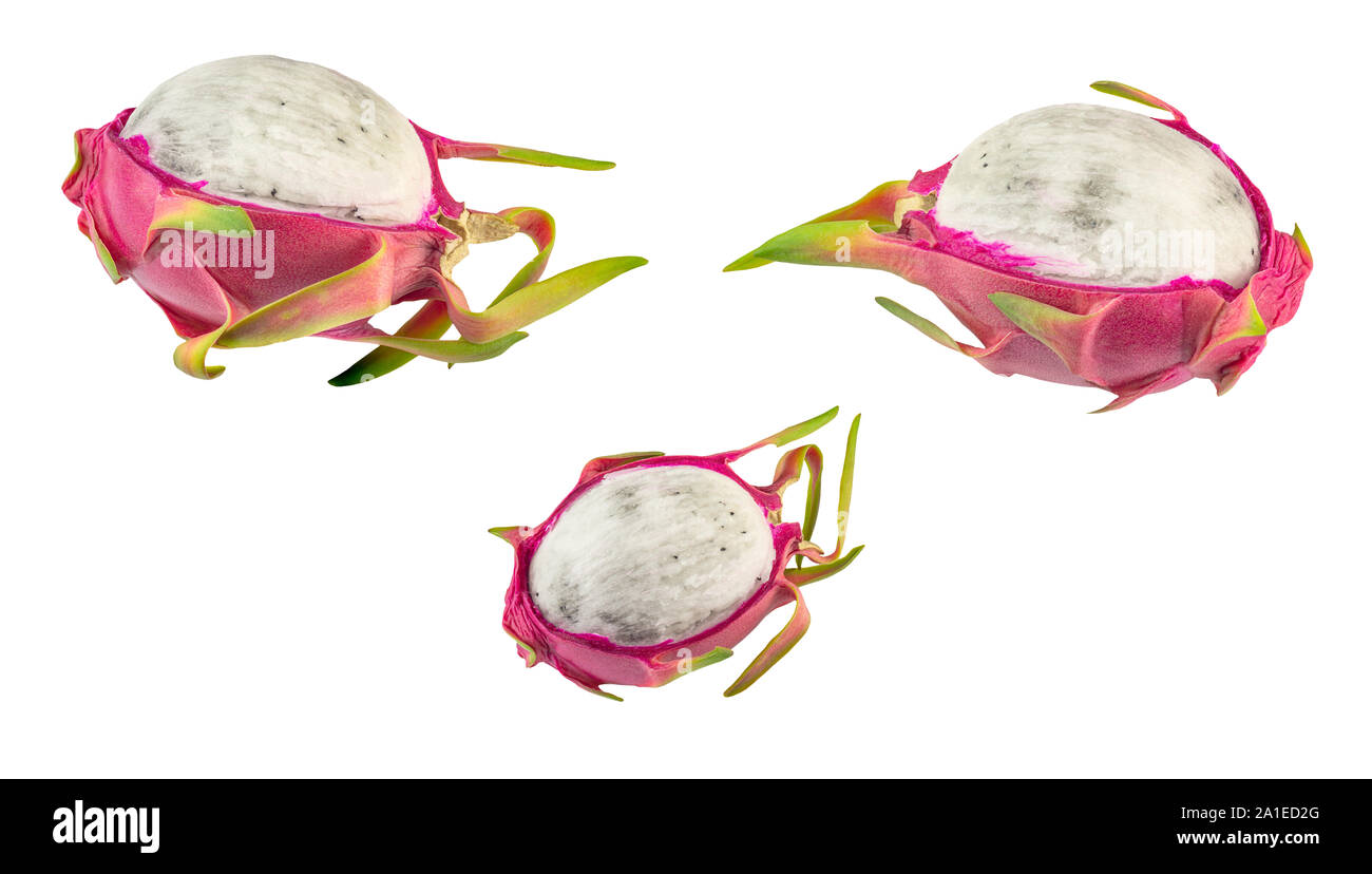 Geschält oder Drachenfrucht Pitaya auf weißem Hintergrund (clipping path enthalten) Stockfoto