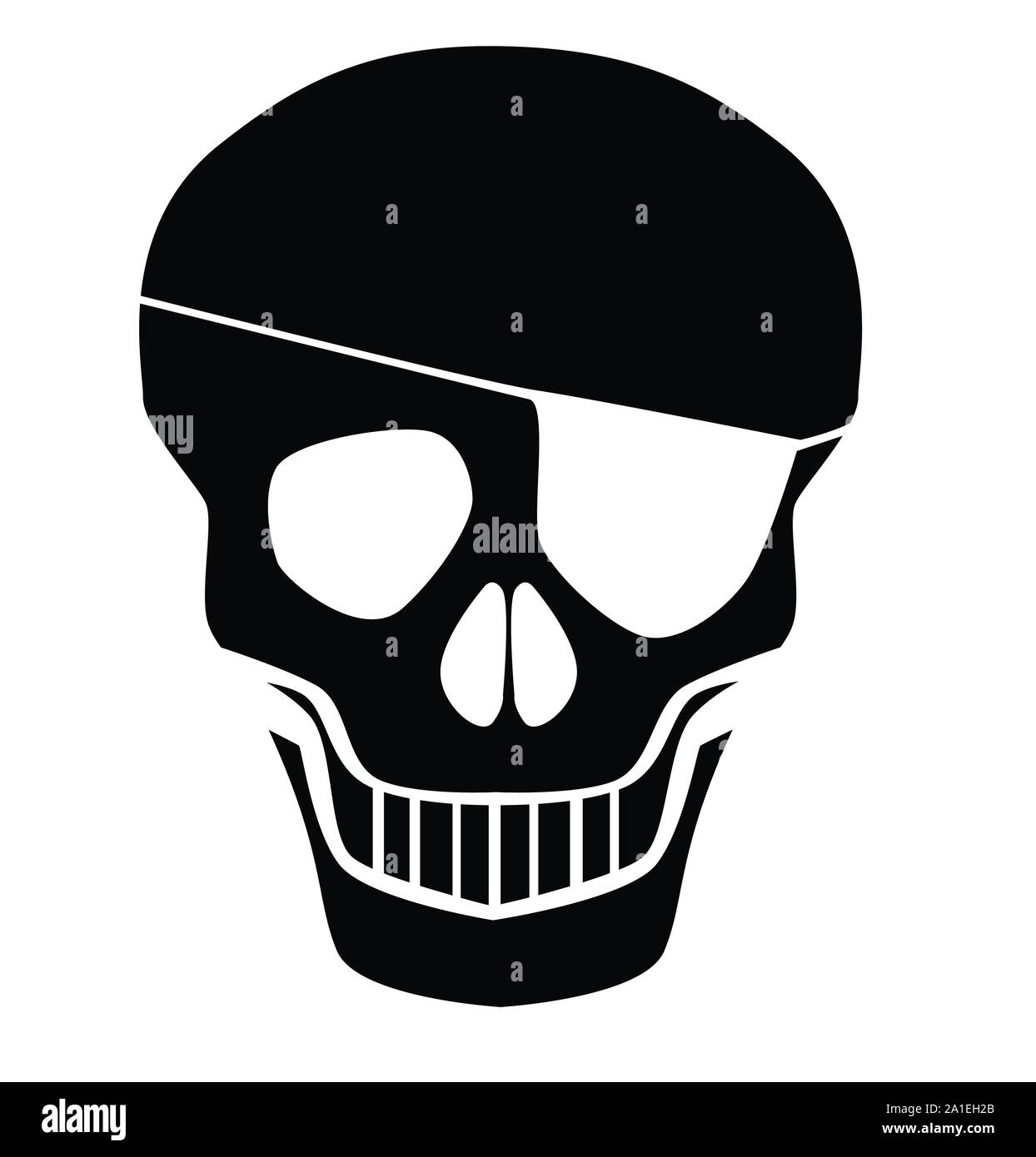 Schwarz Totenkopf Silhouette mit Augenklappe alle in Rot über einem schwarzen Hintergrund Stock Vektor