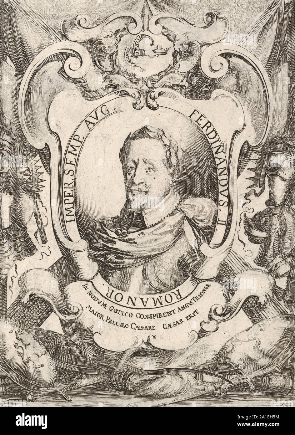 Kaiser Ferdinand II. Mittelalterlichen Gravur. Ferdinand II (9. Juli 1578 bis 15. Februar 1637), ein Mitglied des Hauses Habsburg, war Kaiser des Heiligen Römischen Reiches (1619-1637), König von Böhmen (1617-1619, 1620-1637), König von Ungarn (1618 - 1637). Er war der Sohn von Erzherzog Karl II. von Österreich, und Maria von Bayern. Stockfoto