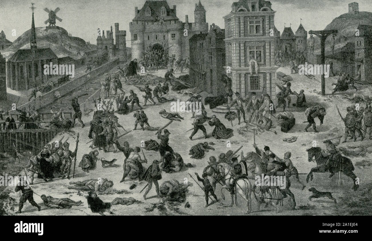 Dieses Bild ist ein Gemälde von François Dubois und schildert den Bartholomäustag Massaker. Das Massaker in Paris am 24./25. im Jahre 1572 war eine Zielgruppe der Morde und eine Welle der Katholischen mob Gewalt, die sich gegen die Hugenotten während der französischen Religionskriege. Stockfoto