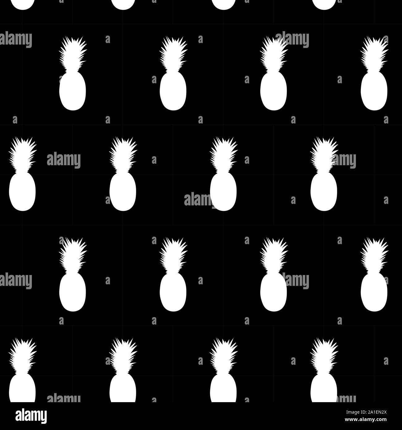 Ananas nahtlose Muster. Weiß auf Schwarz. Hintergrund kann in Grußkarten, Poster, Flyer, Banner, Wallpaper, Geschenkpapier, textile verwendet werden, die weitere Gestaltung etc. Vector Illustration. EPS 10. Stock Vektor