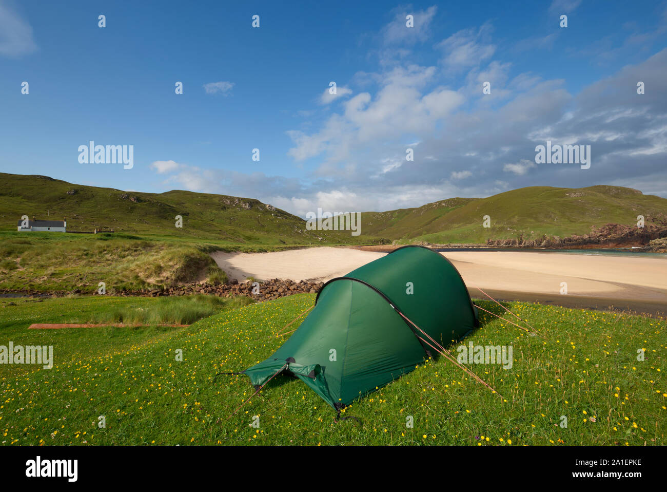 Wildes Campen an Kearvaig Bay, Sutherland Stockfoto