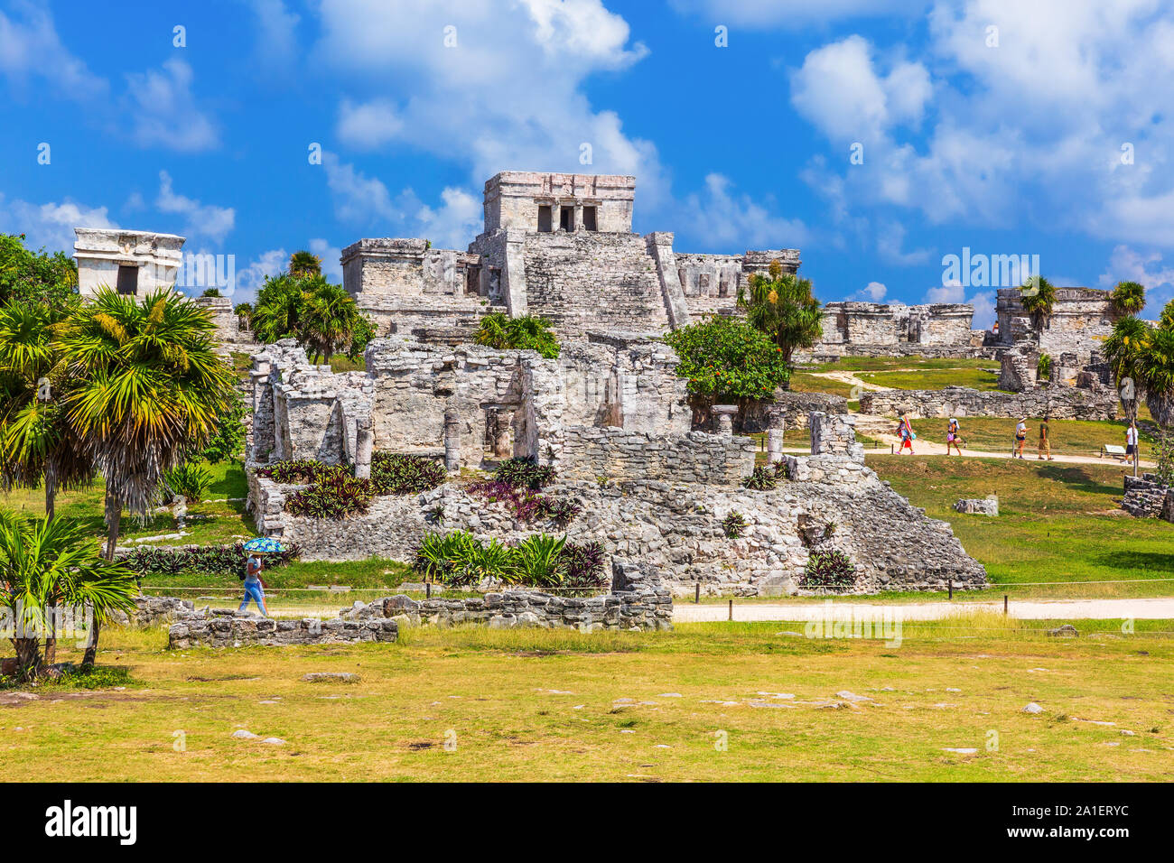 Tulum, Mexiko. El Castillo (Schloss) die Maya-Stadt Tulum Haupttempel. Stockfoto