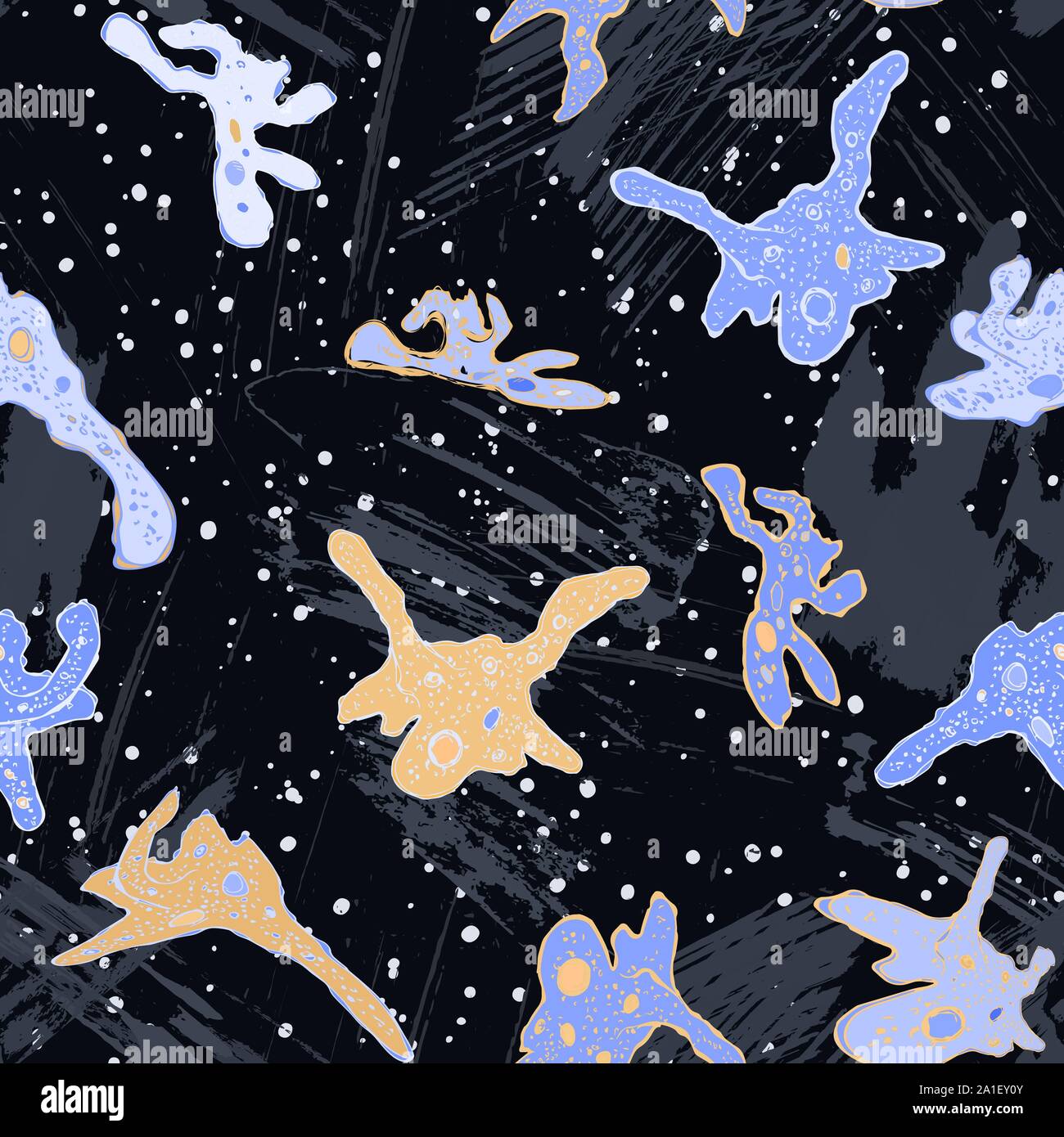 Nahtlose Muster von Amoeba Proteus. Satz von Hand gezeichnet Doodle einzelligen Protozoen Organismen. Cartoon Amöbe in grunge Textur Stil. Vektor illustrati Stock Vektor