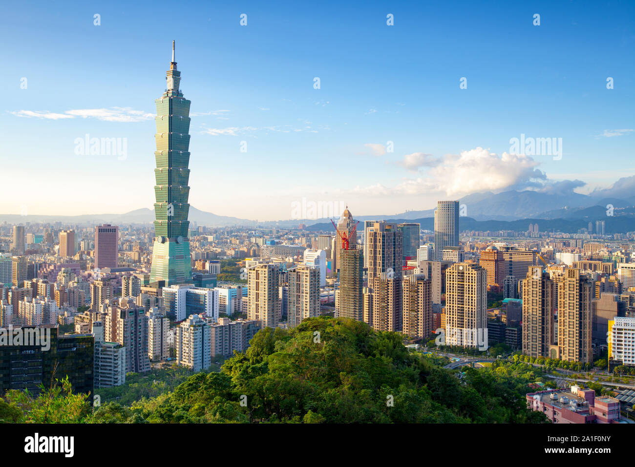 Skyline von Xinyi District in der Innenstadt von Taipei, Taiwan. Stockfoto