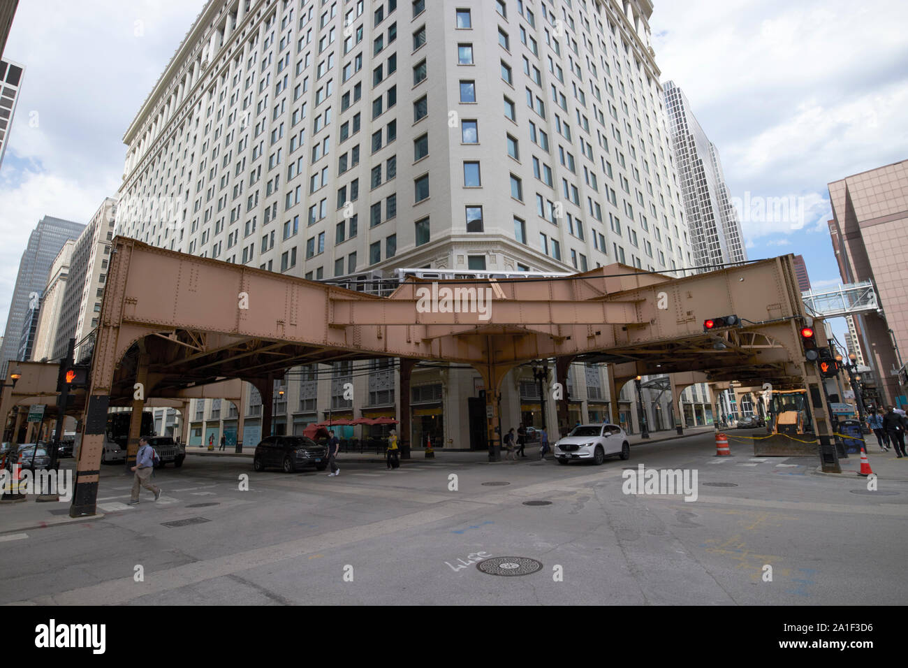 Insurance Exchange Gebäude mit Schleife l Bahn Curling um Van Buren und Brunnen Chicago Illinois Vereinigte Staaten von Amerika Stockfoto